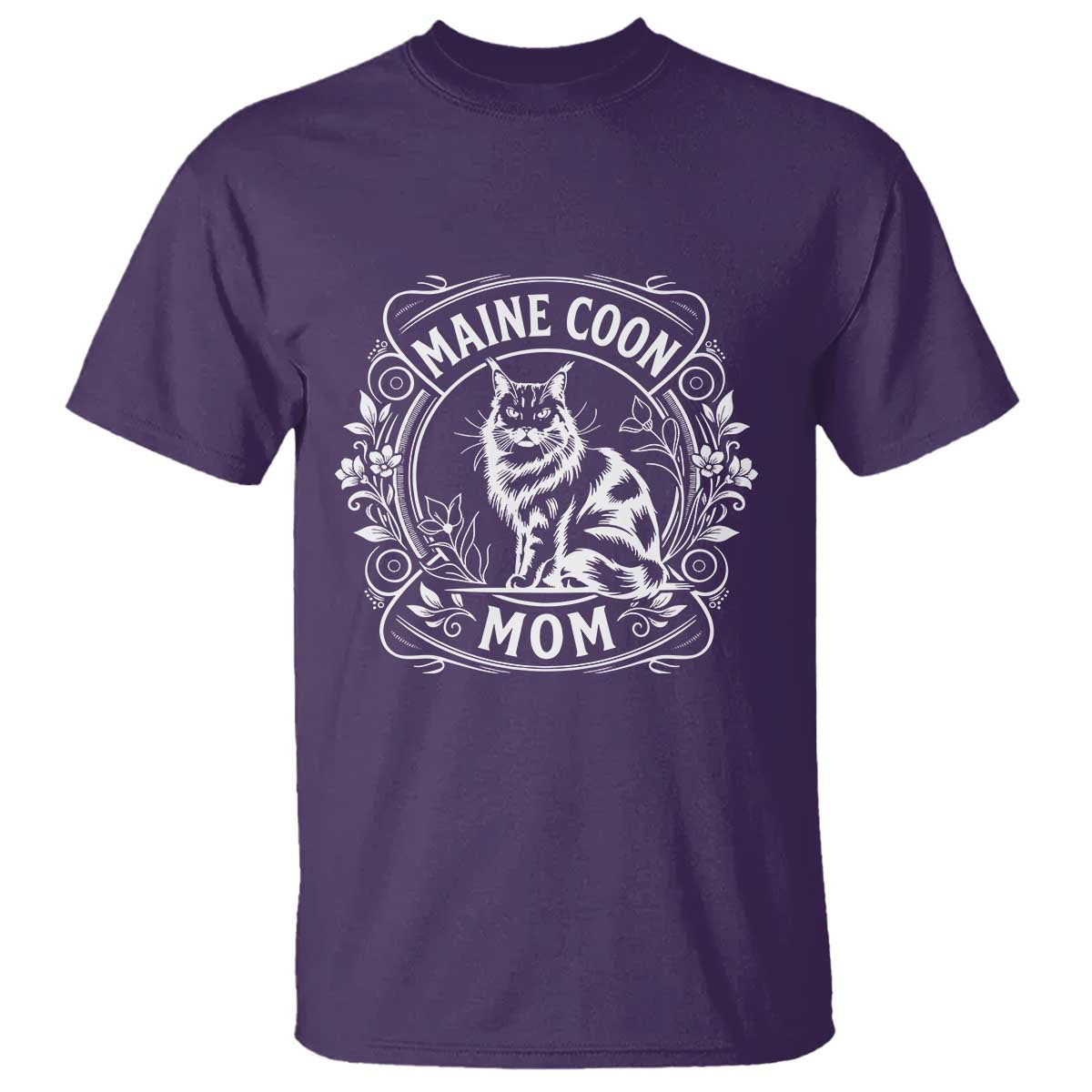 Vintage Floral Maine Coon T Shirt Mothers Day Cat Mom Gift TS12 Purple Print Your Wear