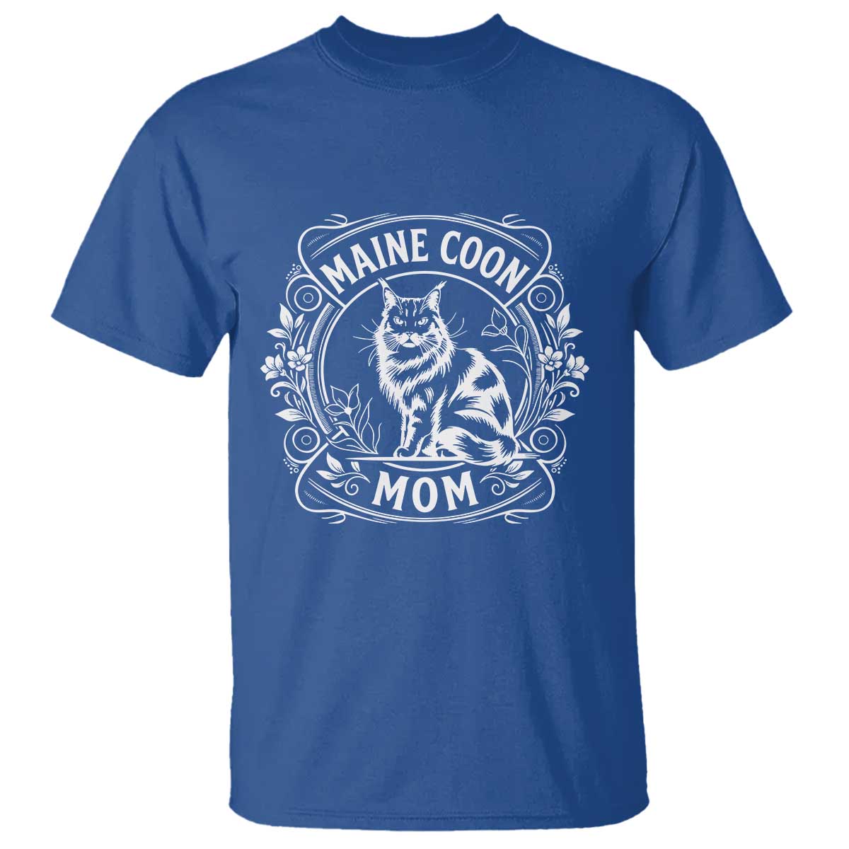 Vintage Floral Maine Coon T Shirt Mothers Day Cat Mom Gift TS12 Royal Blue Print Your Wear