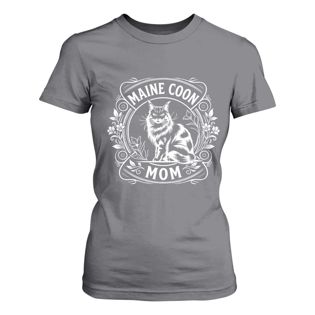 Vintage Floral Maine Coon T Shirt For Women Mothers Day Cat Mom Gift TS12 Charcoal Print Your Wear