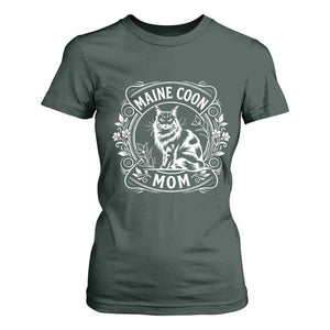 Vintage Floral Maine Coon T Shirt For Women Mothers Day Cat Mom Gift TS12 Dark Forest Green Print Your Wear