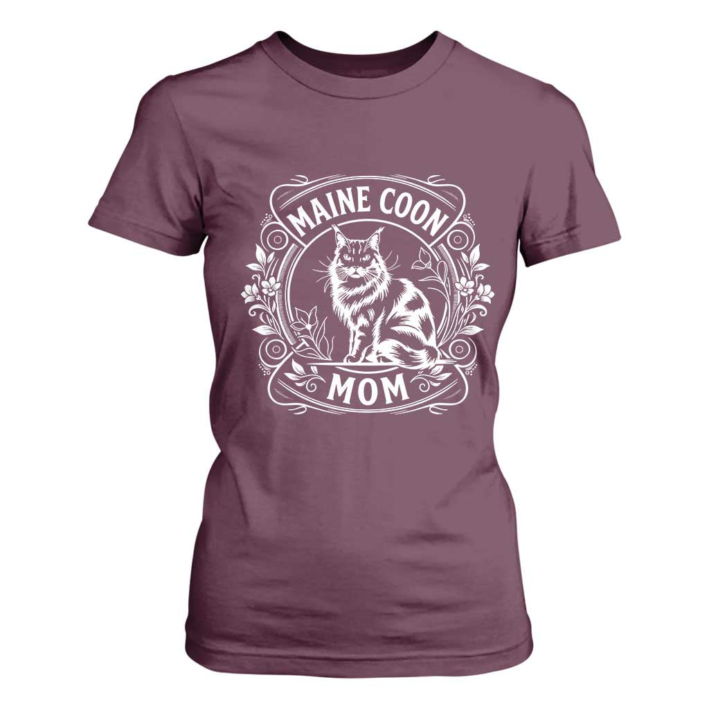 Vintage Floral Maine Coon T Shirt For Women Mothers Day Cat Mom Gift TS12 Maroon Print Your Wear