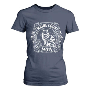 Vintage Floral Maine Coon T Shirt For Women Mothers Day Cat Mom Gift TS12 Navy Print Your Wear