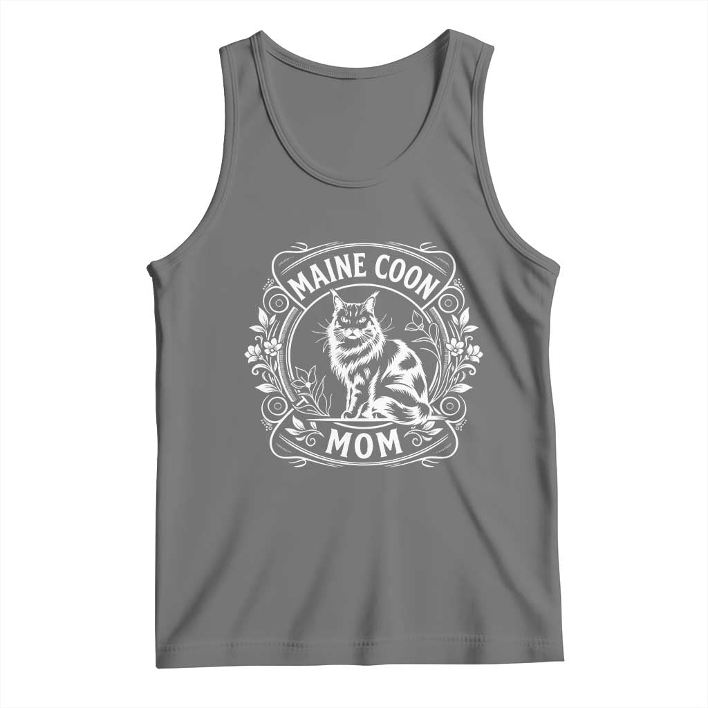 Vintage Floral Maine Coon Tank Top Mothers Day Cat Mom Gift TS12 Black Heather Print Your Wear