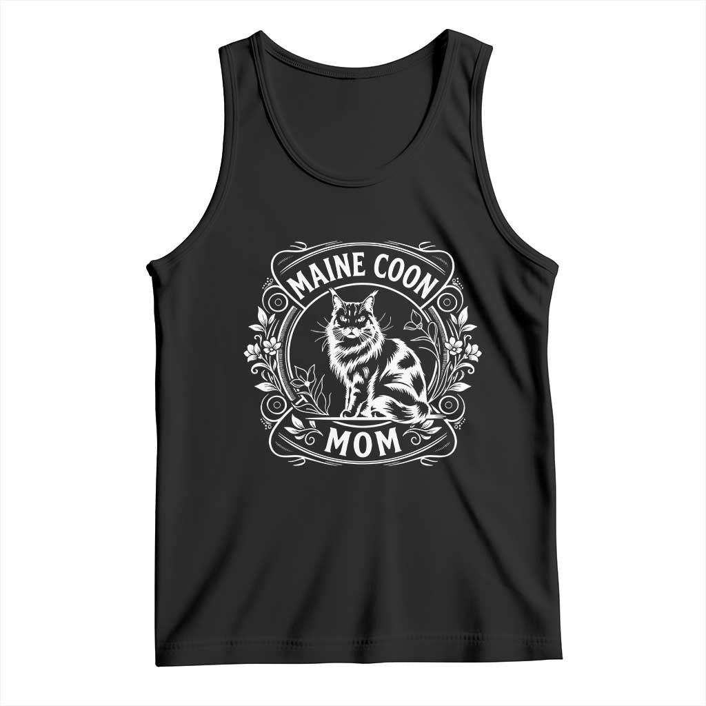 Vintage Floral Maine Coon Tank Top Mothers Day Cat Mom Gift TS12 Black Print Your Wear