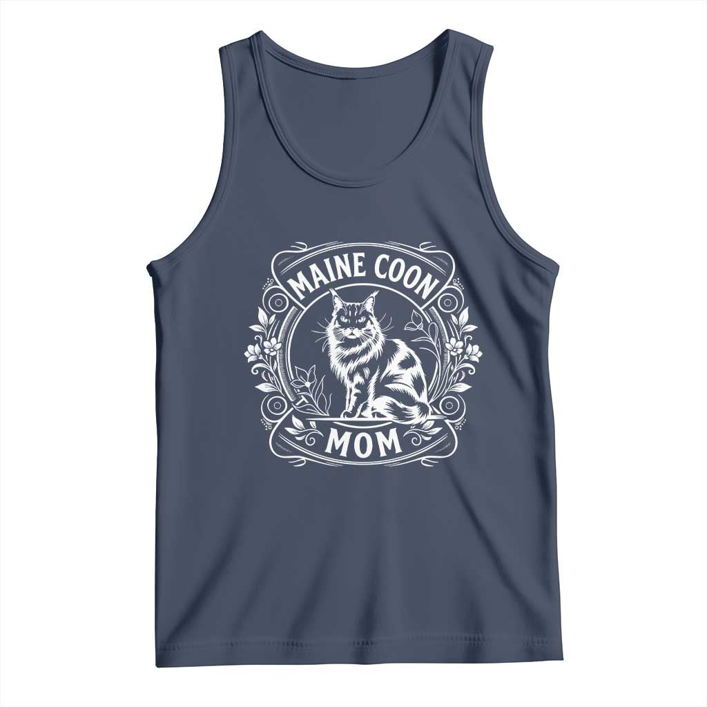 Vintage Floral Maine Coon Tank Top Mothers Day Cat Mom Gift TS12 Navy Print Your Wear