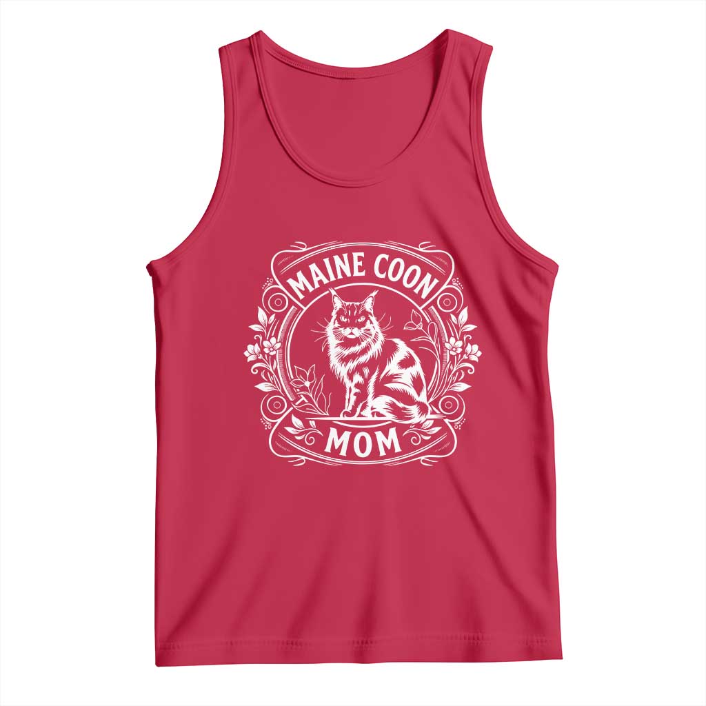 Vintage Floral Maine Coon Tank Top Mothers Day Cat Mom Gift TS12 Red Print Your Wear