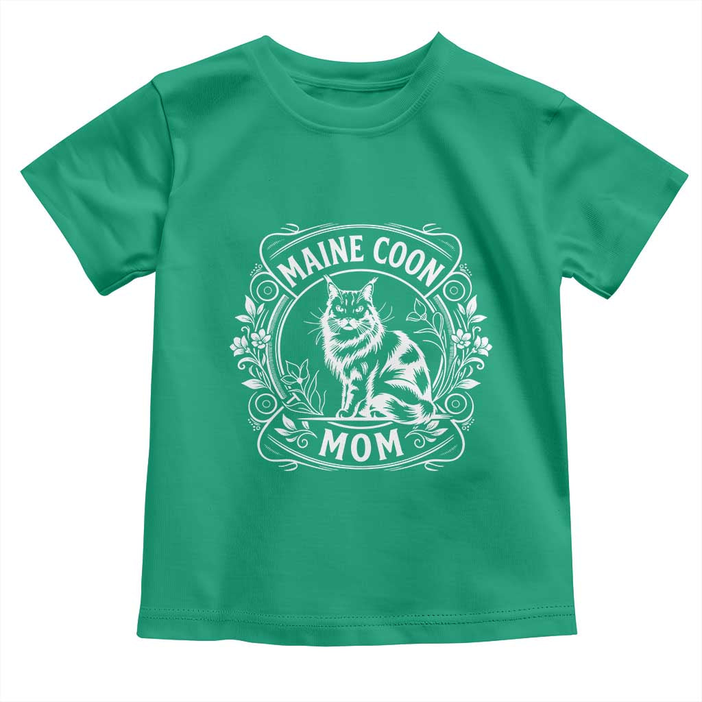 Vintage Floral Maine Coon Toddler T Shirt Mothers Day Cat Mom Gift TS12 Irish Green Print Your Wear