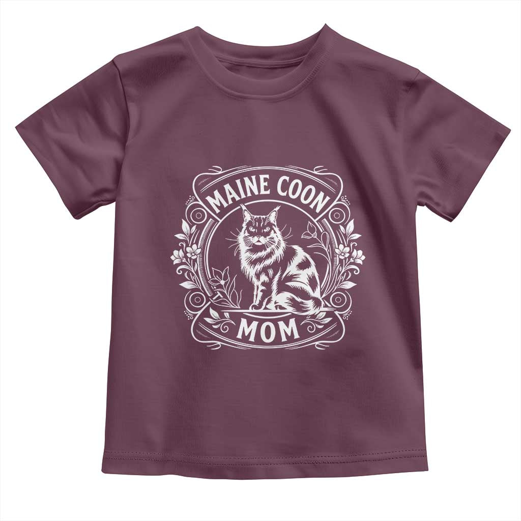 Vintage Floral Maine Coon Toddler T Shirt Mothers Day Cat Mom Gift TS12 Maroon Print Your Wear