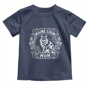 Vintage Floral Maine Coon Toddler T Shirt Mothers Day Cat Mom Gift TS12 Navy Print Your Wear
