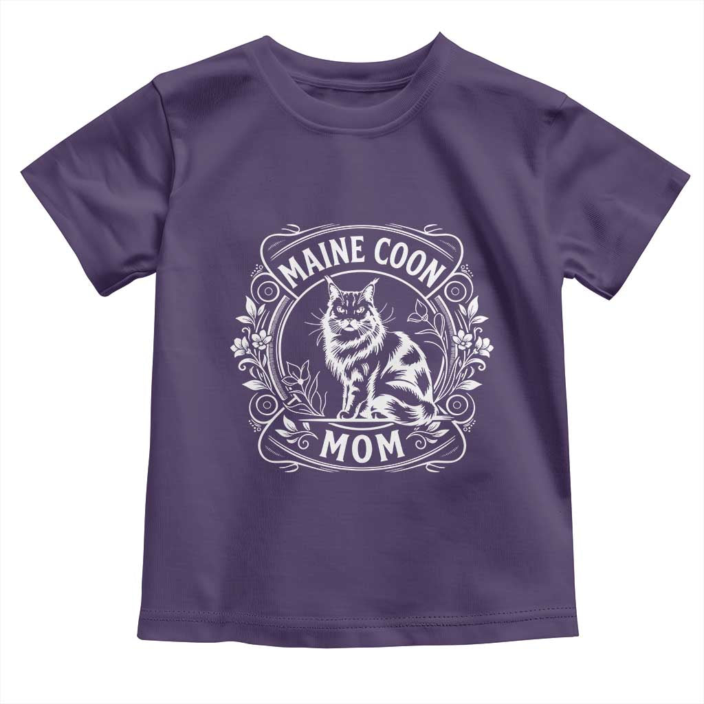 Vintage Floral Maine Coon Toddler T Shirt Mothers Day Cat Mom Gift TS12 Purple Print Your Wear