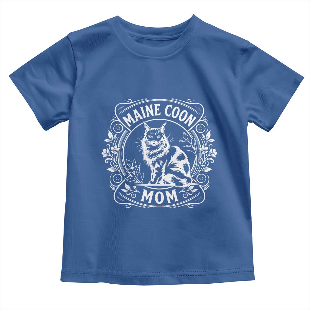 Vintage Floral Maine Coon Toddler T Shirt Mothers Day Cat Mom Gift TS12 Royal Blue Print Your Wear