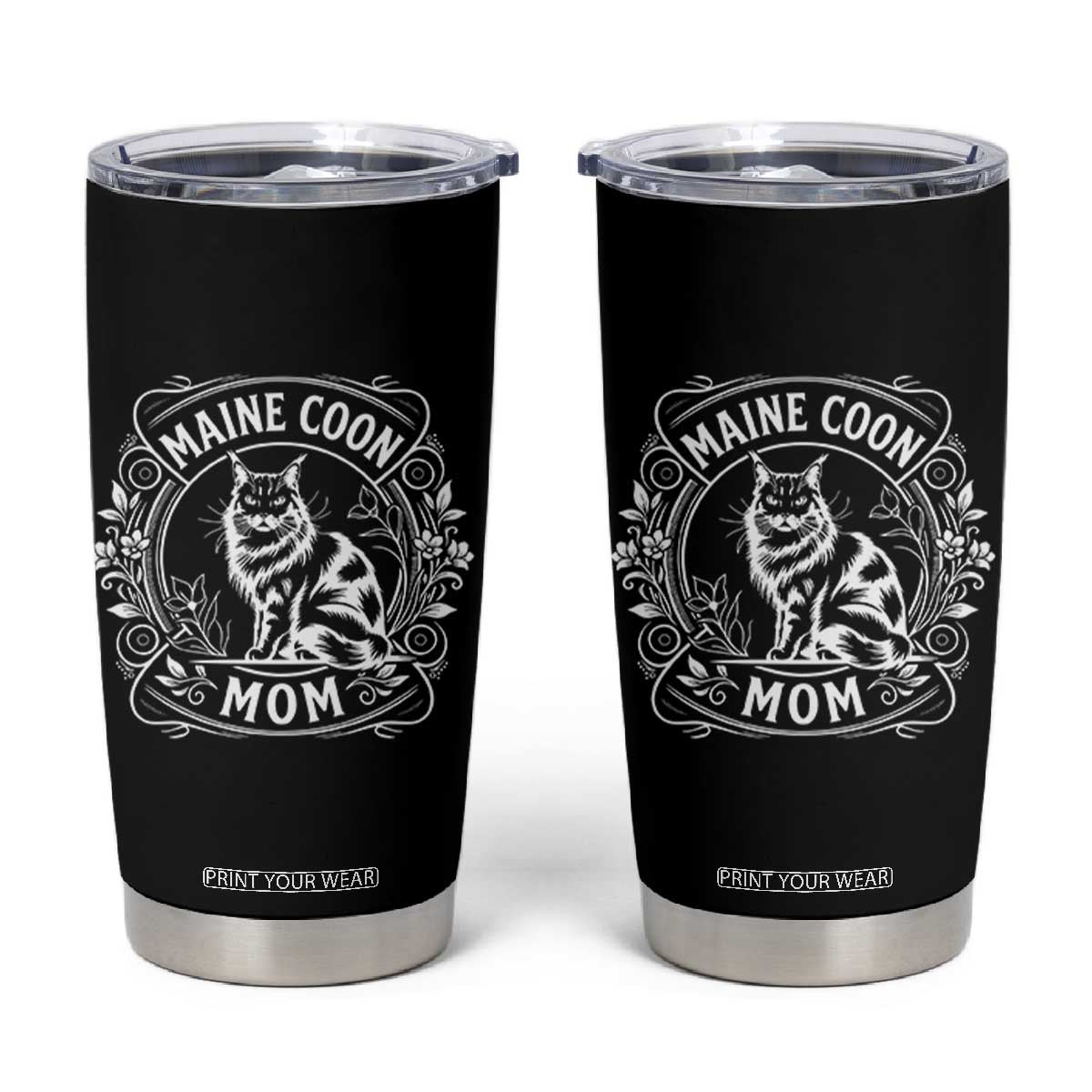 Vintage Floral Maine Coon Tumbler Cup Mothers Day Cat Mom Gift TS12 Black Print Your Wear