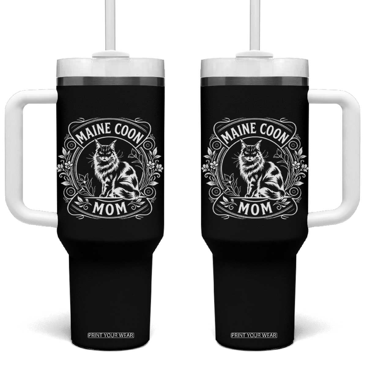 Vintage Floral Maine Coon Tumbler With Handle Mothers Day Cat Mom Gift TS12 One Size: 40 oz Black Print Your Wear