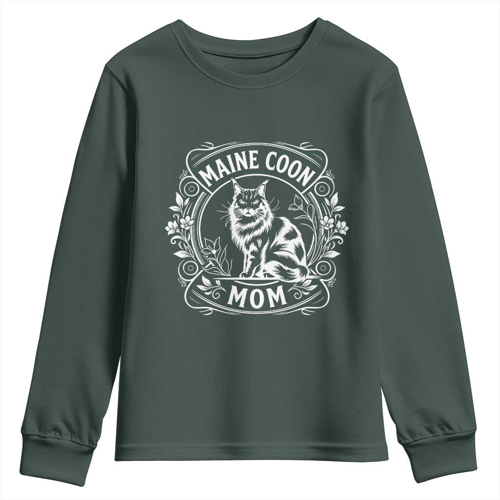 Vintage Floral Maine Coon Youth Sweatshirt Mothers Day Cat Mom Gift TS12 Dark Forest Green Print Your Wear