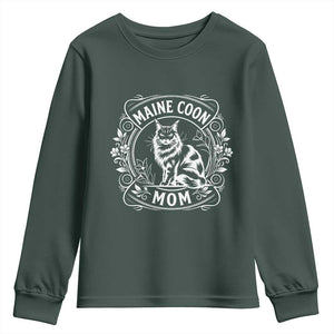 Vintage Floral Maine Coon Youth Sweatshirt Mothers Day Cat Mom Gift TS12 Dark Forest Green Print Your Wear