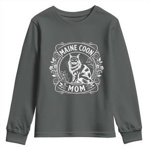 Vintage Floral Maine Coon Youth Sweatshirt Mothers Day Cat Mom Gift TS12 Dark Heather Print Your Wear