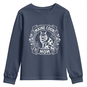 Vintage Floral Maine Coon Youth Sweatshirt Mothers Day Cat Mom Gift TS12 Navy Print Your Wear