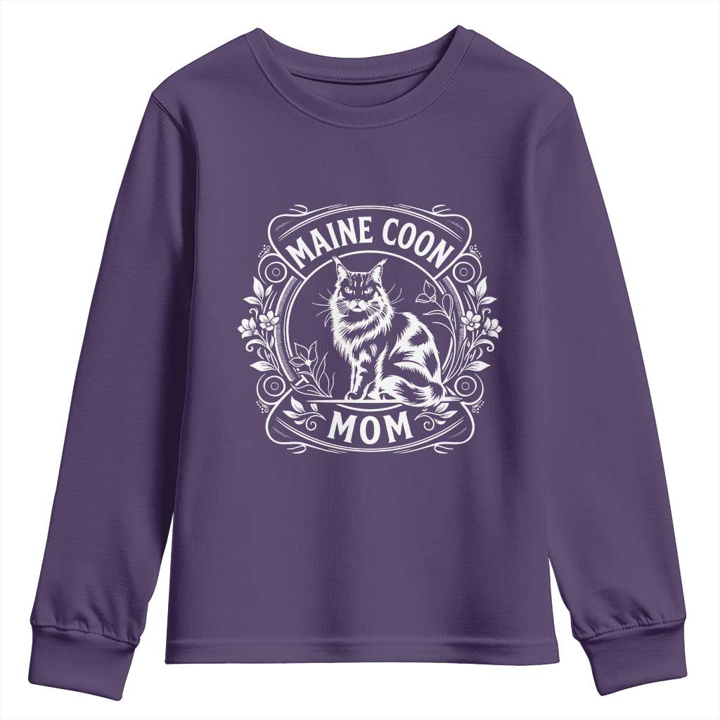 Vintage Floral Maine Coon Youth Sweatshirt Mothers Day Cat Mom Gift TS12 Purple Print Your Wear