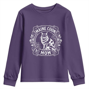 Vintage Floral Maine Coon Youth Sweatshirt Mothers Day Cat Mom Gift TS12 Purple Print Your Wear
