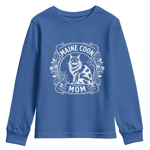 Vintage Floral Maine Coon Youth Sweatshirt Mothers Day Cat Mom Gift TS12 Royal Blue Print Your Wear