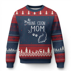 Maine Coon Mom Ugly Christmas Sweater Large Breed Cat Lover Silhouette Gift TS12 Navy Red Print Your Wear