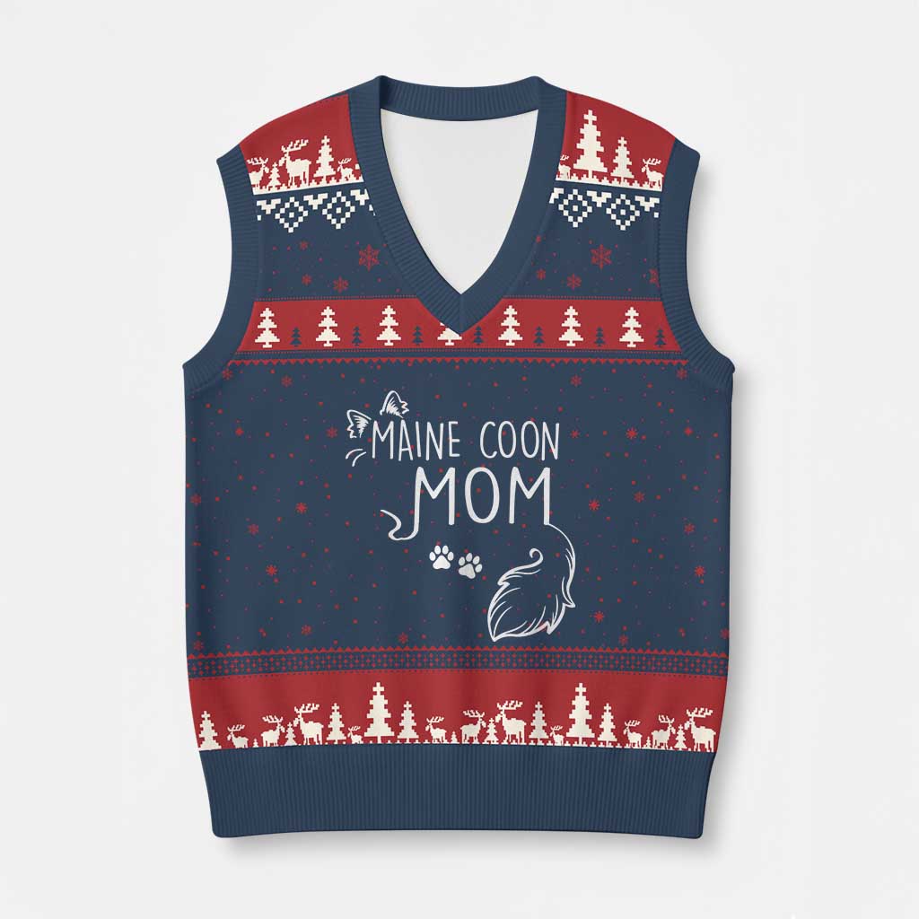 Maine Coon Mom V-Neck Knit Sweater Vest Large Breed Cat Lover Silhouette Gift TS12 Navy Red Print Your Wear