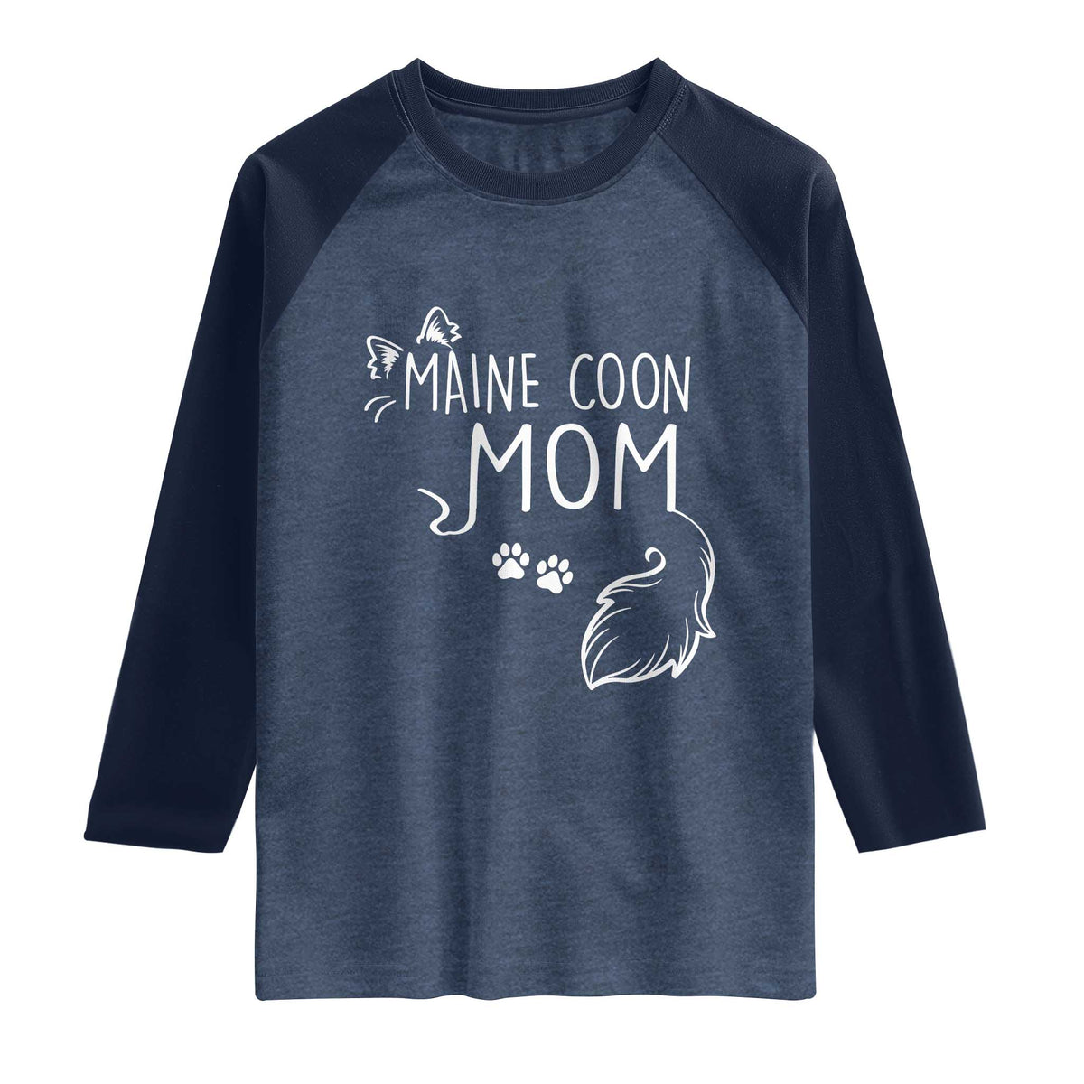 Maine Coon Mom Raglan Shirt Large Breed Cat Lover Silhouette Gift TS12 Heather Denim Navy Print Your Wear