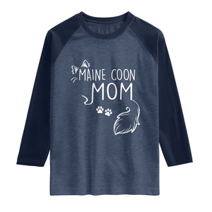 Maine Coon Mom Raglan Shirt Large Breed Cat Lover Silhouette Gift TS12 Heather Denim Navy Print Your Wear