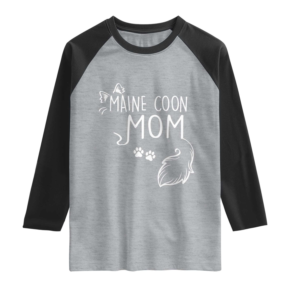 Maine Coon Mom Raglan Shirt Large Breed Cat Lover Silhouette Gift TS12 Heather Gray Black Print Your Wear