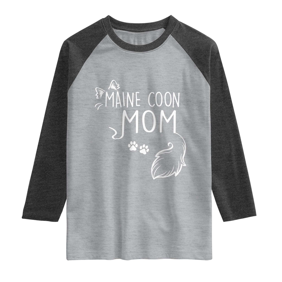 Maine Coon Mom Raglan Shirt Large Breed Cat Lover Silhouette Gift TS12 Heather Gray Heather Charcoal Print Your Wear
