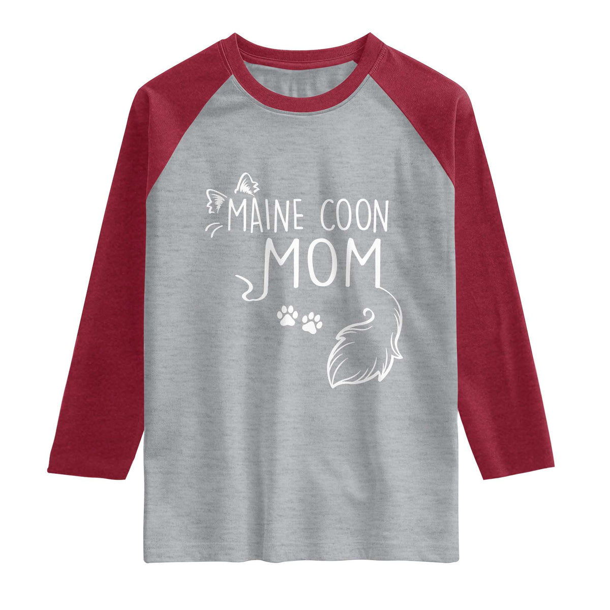 Maine Coon Mom Raglan Shirt Large Breed Cat Lover Silhouette Gift TS12 Heather Gray Heather Red Print Your Wear