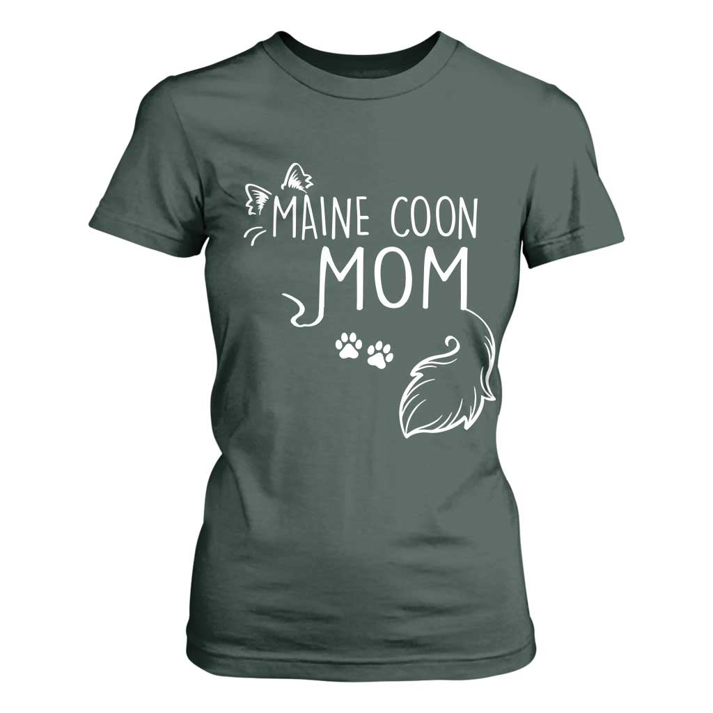Maine Coon Mom T Shirt For Women Large Breed Cat Lover Silhouette Gift TS12 Dark Forest Green Print Your Wear