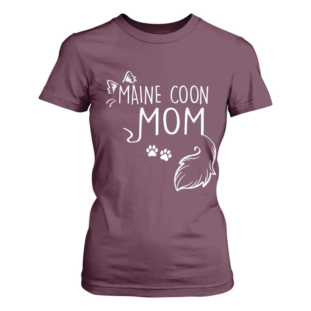 Maine Coon Mom T Shirt For Women Large Breed Cat Lover Silhouette Gift TS12 Maroon Print Your Wear