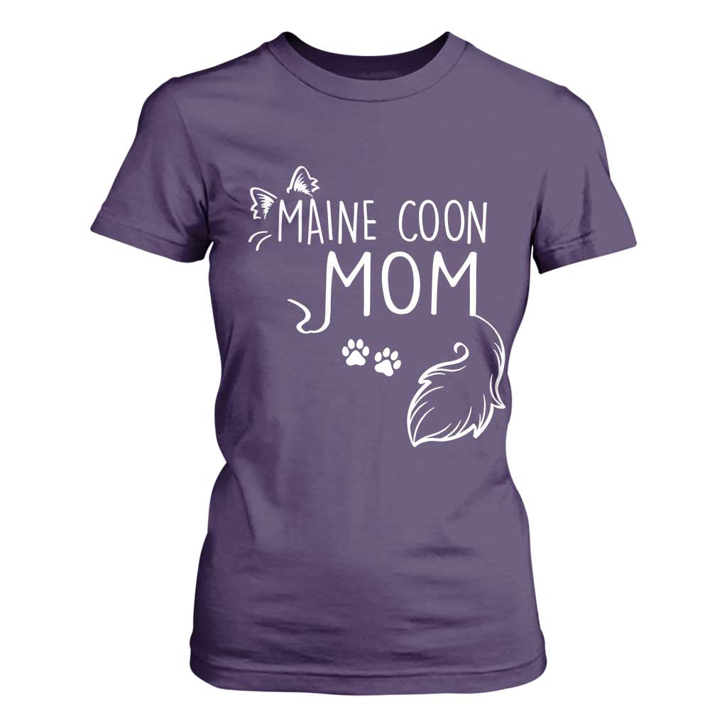 Maine Coon Mom T Shirt For Women Large Breed Cat Lover Silhouette Gift TS12 Purple Print Your Wear