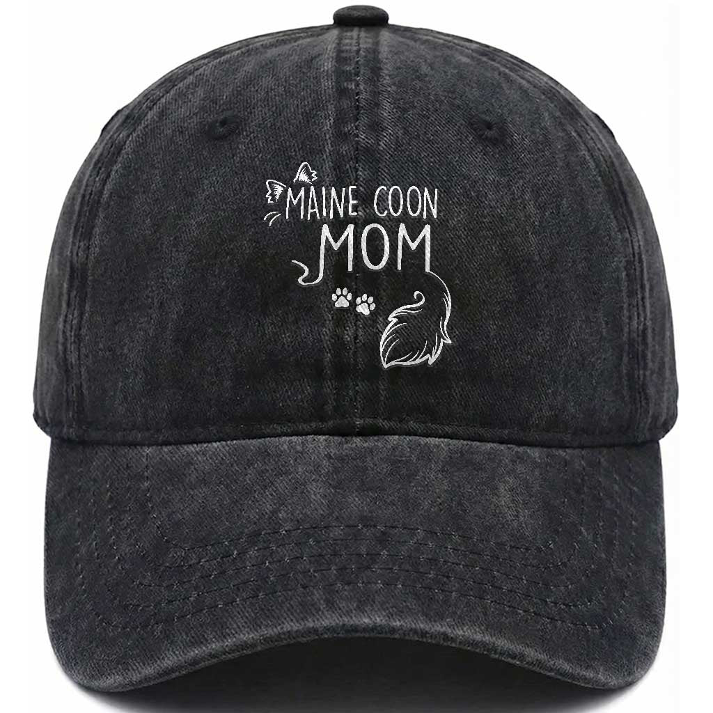 Maine Coon Mom Washed Cotton Baseball Cap Large Breed Cat Lover Silhouette Gift TS12 Print Your Wear
