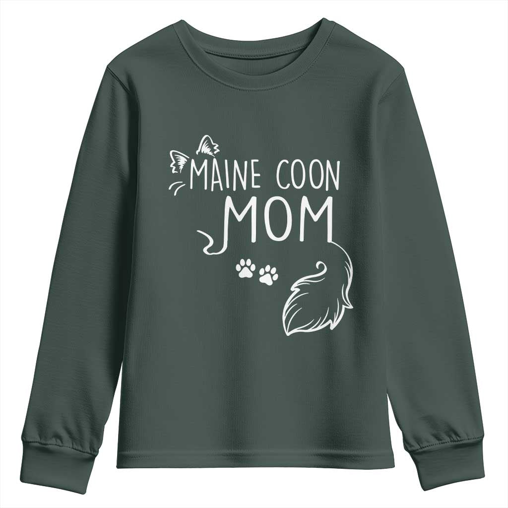 Maine Coon Mom Youth Sweatshirt Large Breed Cat Lover Silhouette Gift TS12 Dark Forest Green Print Your Wear