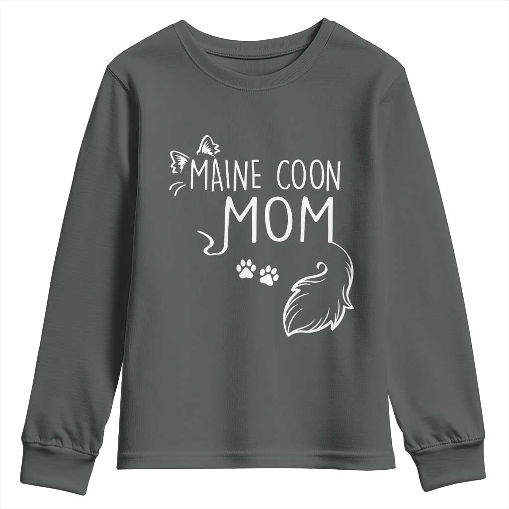 Maine Coon Mom Youth Sweatshirt Large Breed Cat Lover Silhouette Gift TS12 Dark Heather Print Your Wear