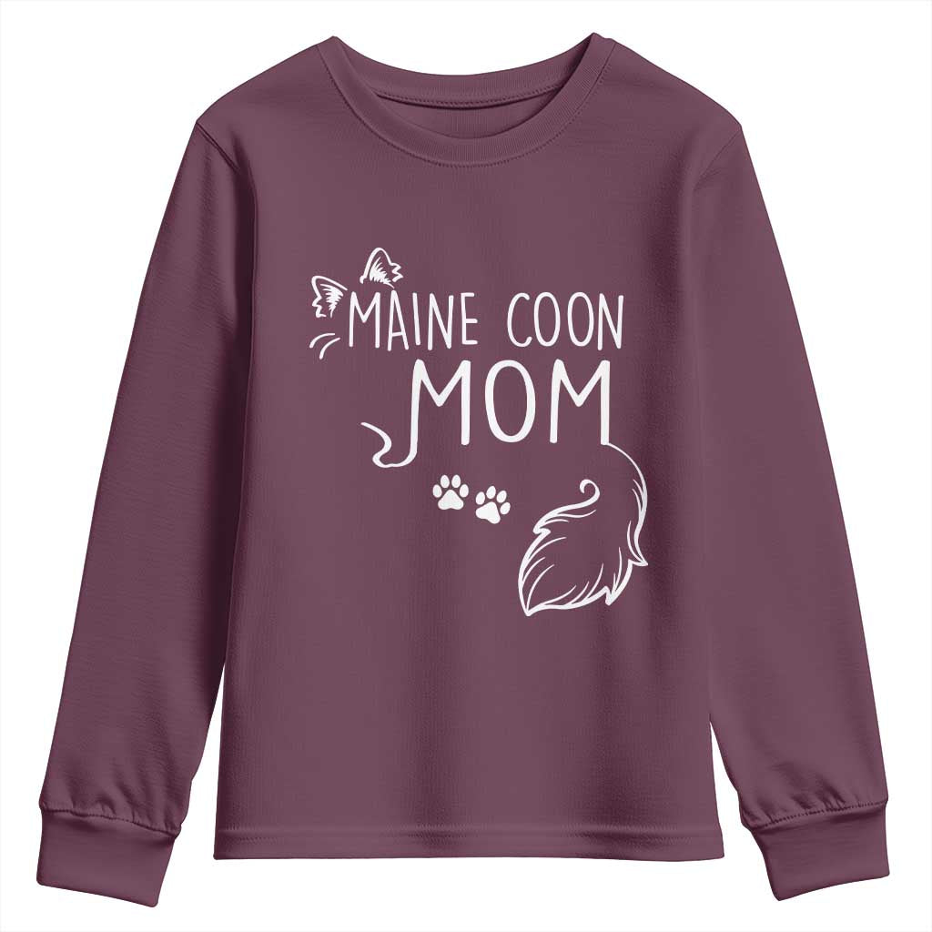 Maine Coon Mom Youth Sweatshirt Large Breed Cat Lover Silhouette Gift TS12 Maroon Print Your Wear