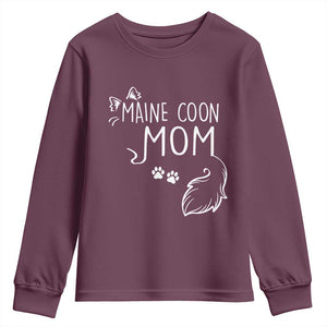 Maine Coon Mom Youth Sweatshirt Large Breed Cat Lover Silhouette Gift TS12 Maroon Print Your Wear