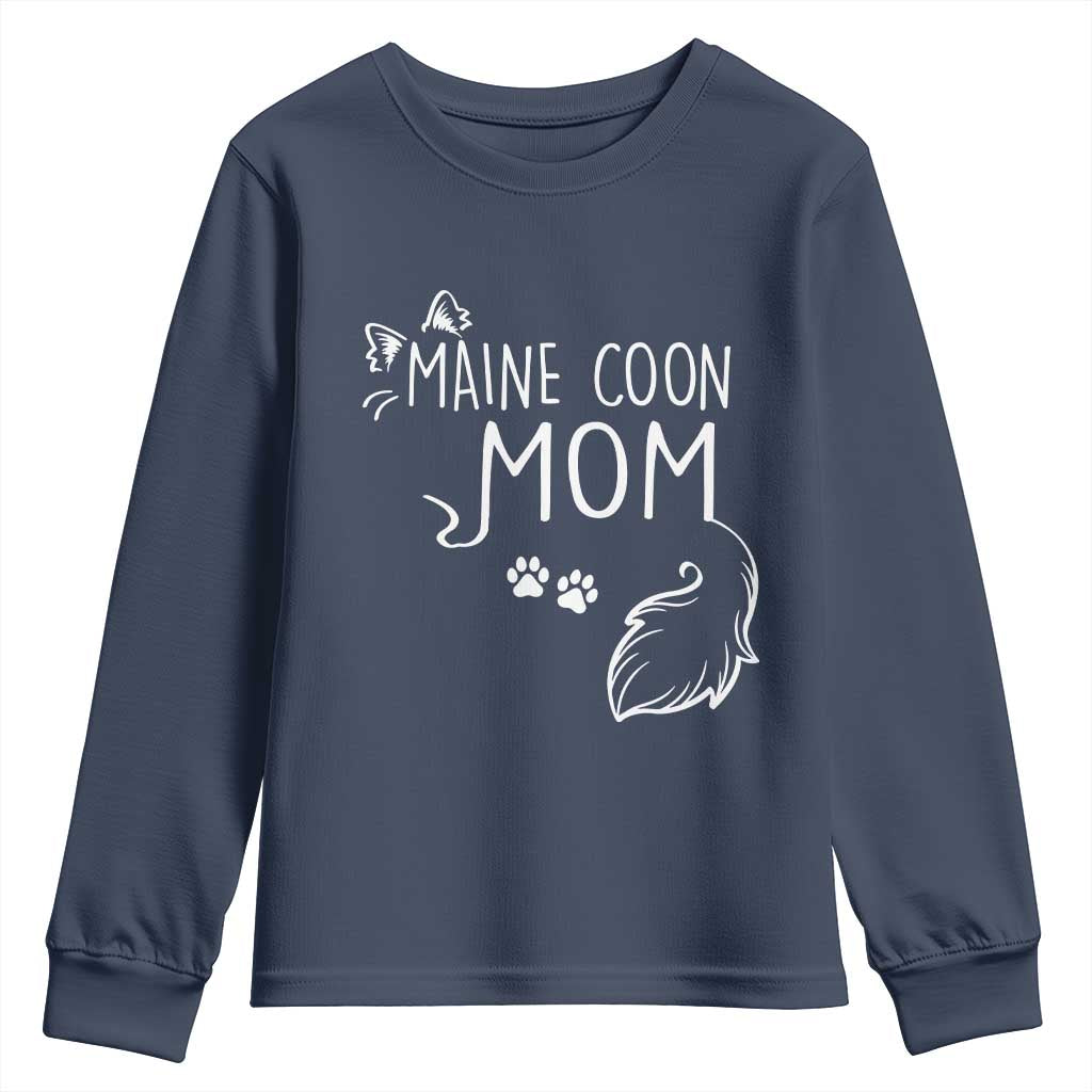 Maine Coon Mom Youth Sweatshirt Large Breed Cat Lover Silhouette Gift TS12 Navy Print Your Wear