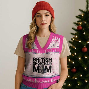 British Shorthair Mom Life V-Neck Knit Sweater Vest Mothers Day Cat Mom Gift TS12 Hot Pink Print Your Wear