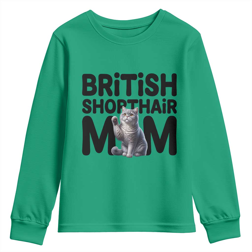 British Shorthair Mom Life Youth Sweatshirt Mothers Day Cat Mom Gift TS12 Irish Green Print Your Wear