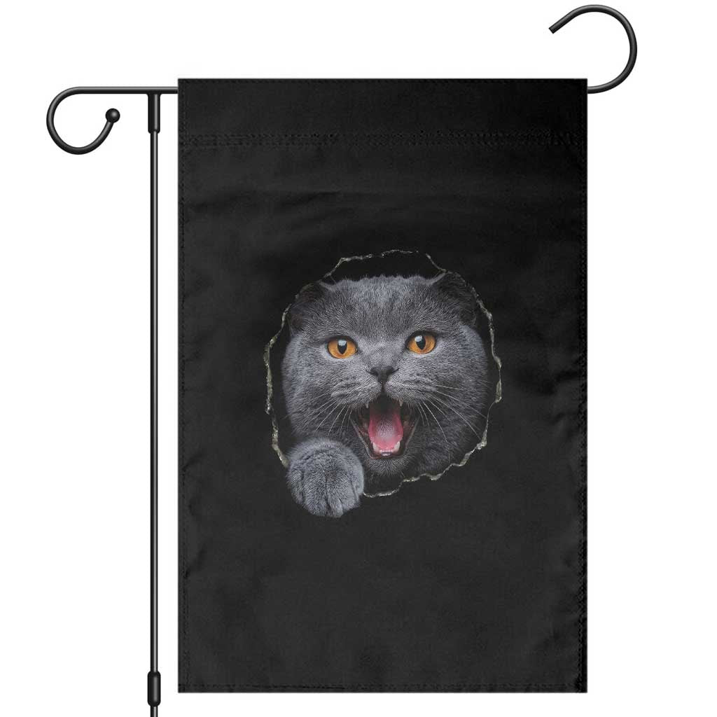 Cute British Shorthair Cat Peeking Through Cracked Wall Garden Flag TS12 Black Print Your Wear
