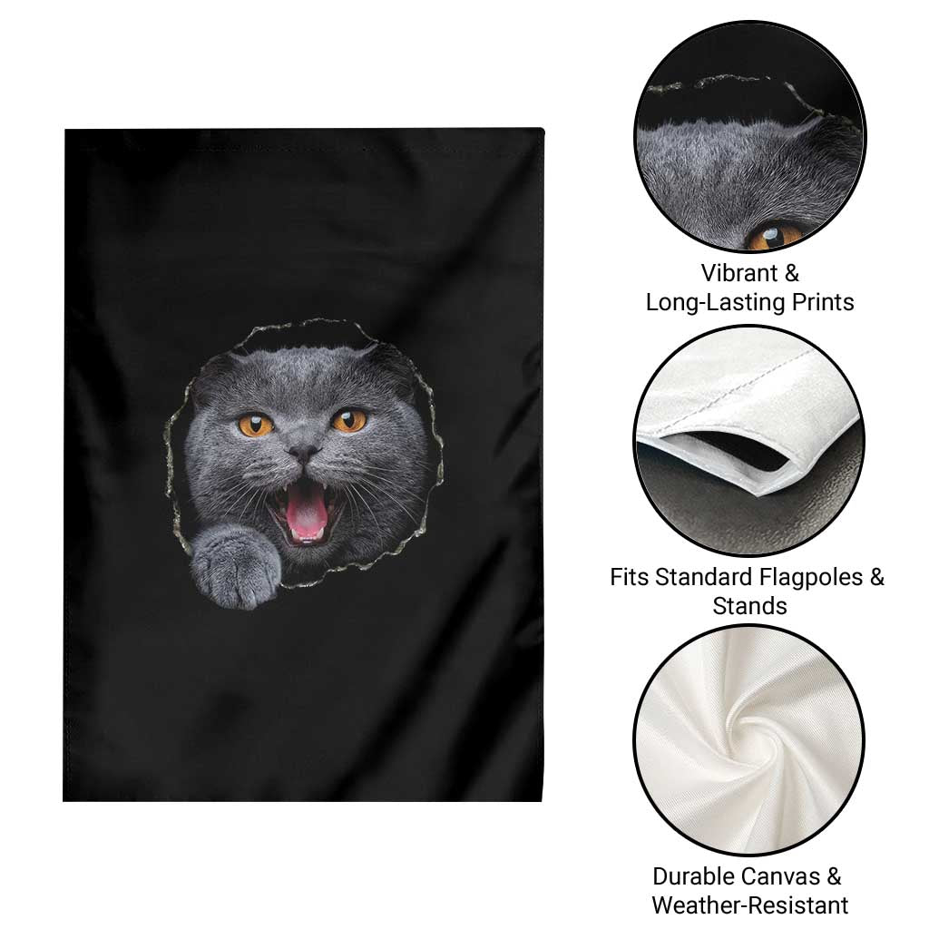 Cute British Shorthair Cat Peeking Through Cracked Wall Garden Flag TS12 Print Your Wear