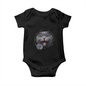 Cute British Shorthair Cat Peeking Through Cracked Wall Baby Onesie TS12 Black Print Your Wear