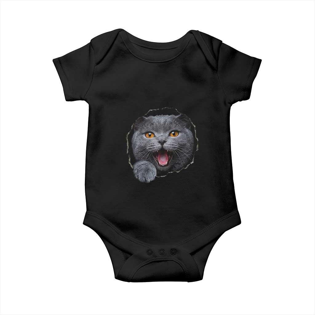Cute British Shorthair Cat Peeking Through Cracked Wall Baby Onesie TS12 Black Print Your Wear