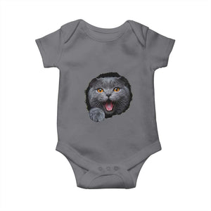 Cute British Shorthair Cat Peeking Through Cracked Wall Baby Onesie TS12 Charcoal Print Your Wear