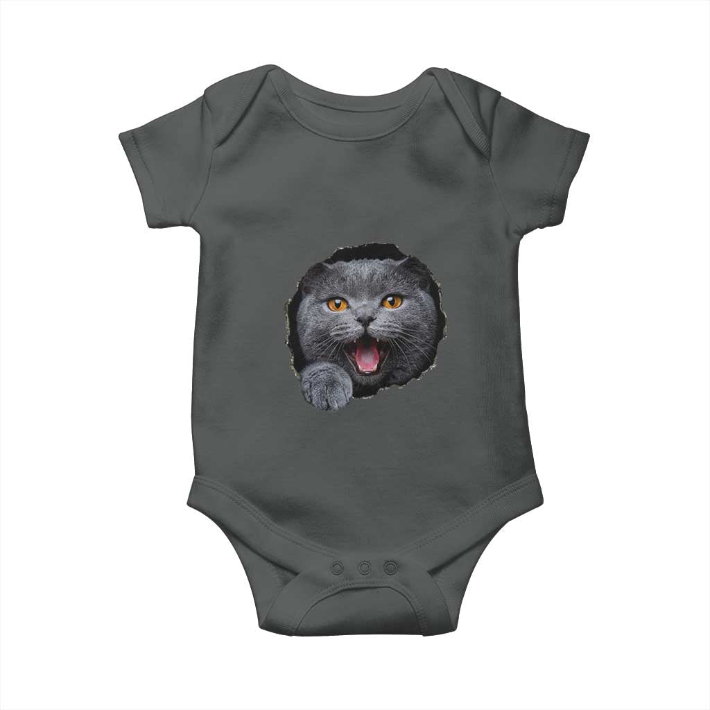 Cute British Shorthair Cat Peeking Through Cracked Wall Baby Onesie TS12 Dark Heather Print Your Wear