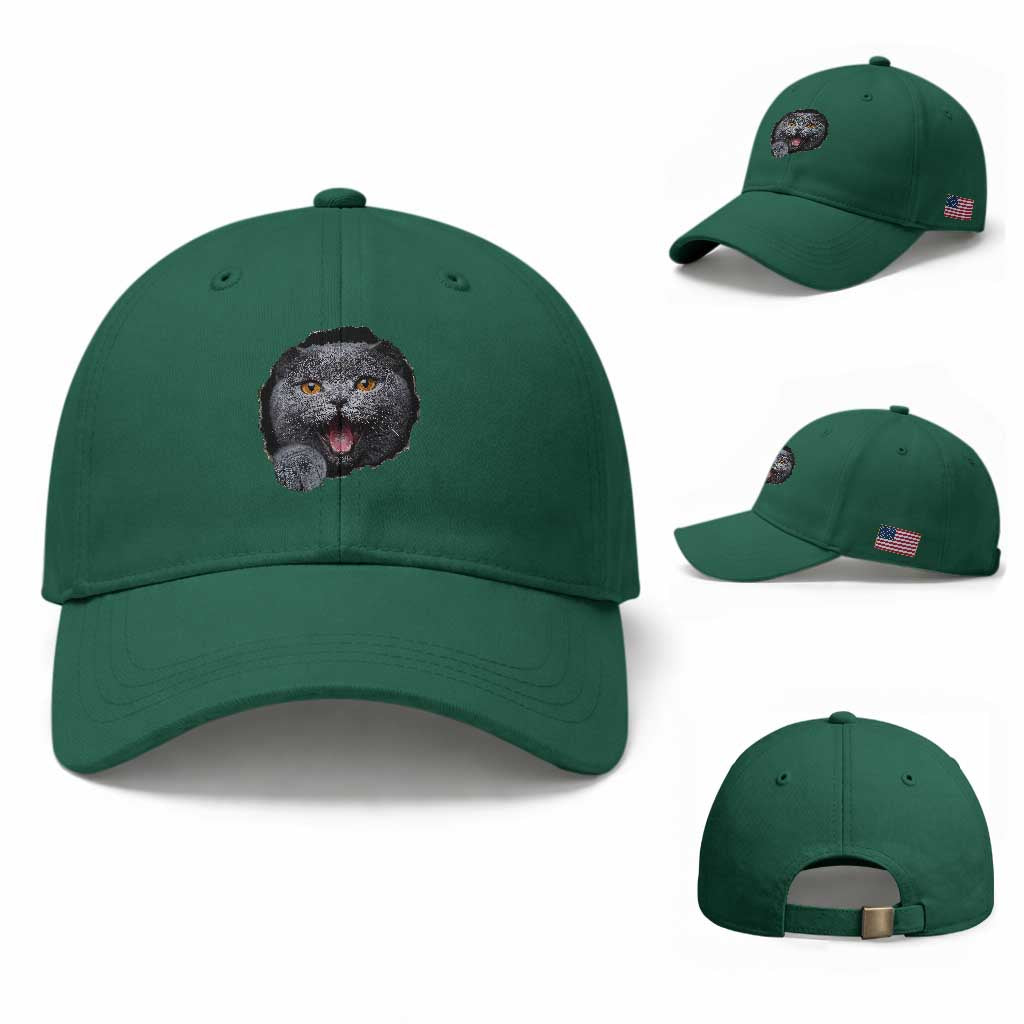 Cute British Shorthair Cat Peeking Through Cracked Wall Baseball Cap TS12 Baseball Cap Universal Fit Irish Green Print Your Wear