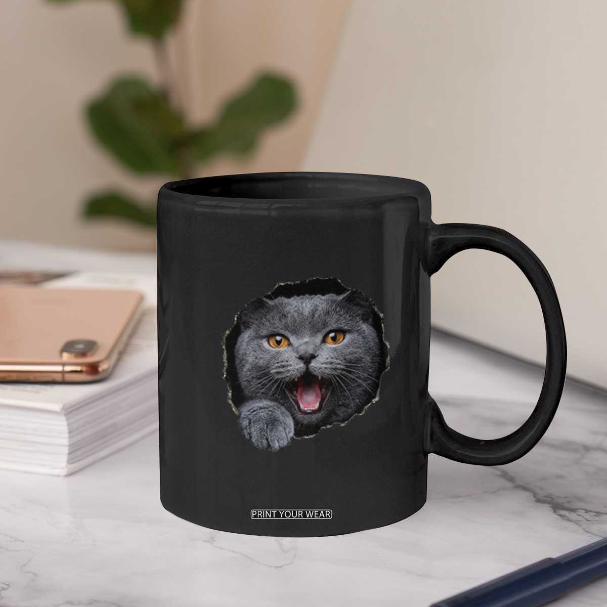 Cute British Shorthair Cat Peeking Through Cracked Wall Coffee Mug TS12 Print Your Wear